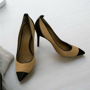 Reiss Black and Tan Heels with Cap-Toe Design